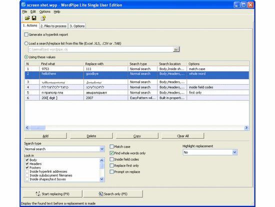 WordPipe Search Replace