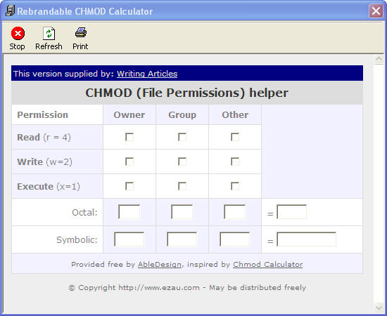 Writing Articles CHMod Calculator
