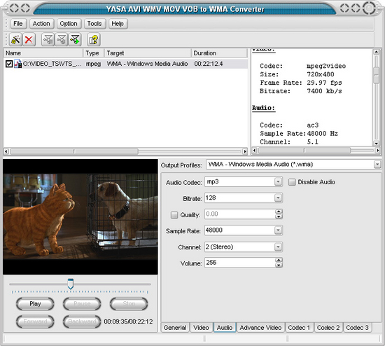 YASA AVI WMV MOV VOB to WMA Converter